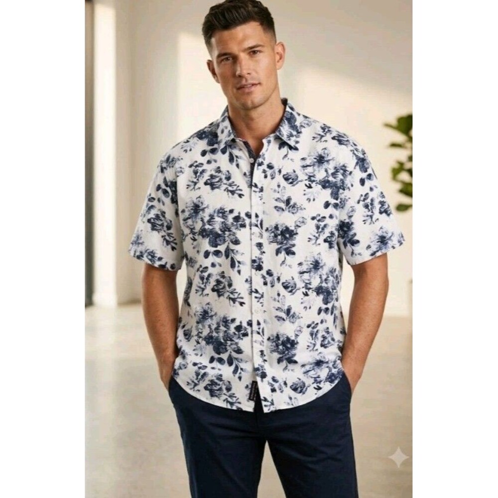 Collection Michael Strahan Shirt Size 4X Tropical Floral Button Cotton